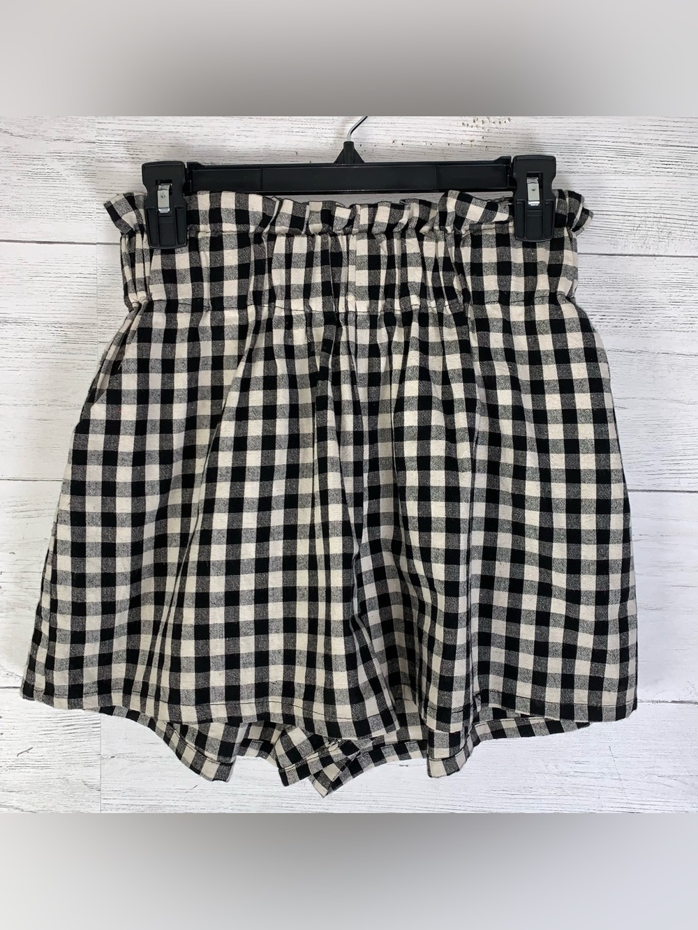 Anna Grace Black White Gingham Paperbag Waist Cotton Shorts Size M Cottagecore